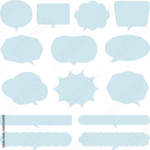 A set of a balloon frame with a cloud-like appearance, available in shades of cyan and light blue. / 雲のような吹き出し フレーム セット シアン 水色