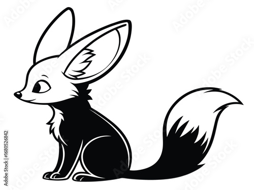 Cute cartoon fennec fox with large ears sitting in profile animal