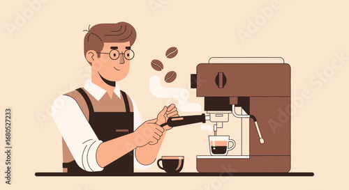 Barista Crafting A Fresh Brew Using A Modern Coffeemaker And Freshly Roasted Beans