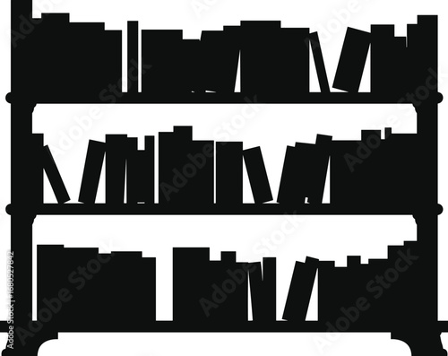 Silhouette of Bookshelf with Books Isolated on White Background – Vector Illustration for Library, Education, Study Room, and Interior Design Concepts