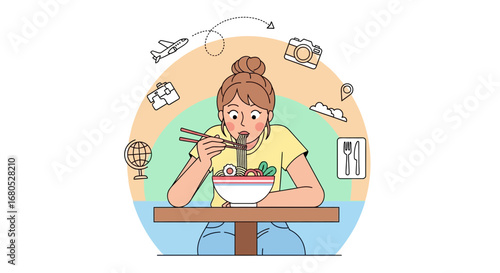 Cheerful Eater Experiences Culinary Delight While Imagining Adventures Around The World
