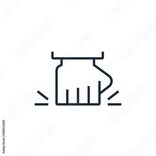 Bang your fist on the table. Insist, demand. Defend interests, position. Strength of character. Vector linear icon isolated on white background.