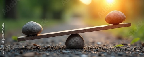 A perfectly balanced seesaw, illustrating the concept of net horizontal equilibrium  The image shows equal weights on either side, demonstrating a state of balance and stability , center, horizontal