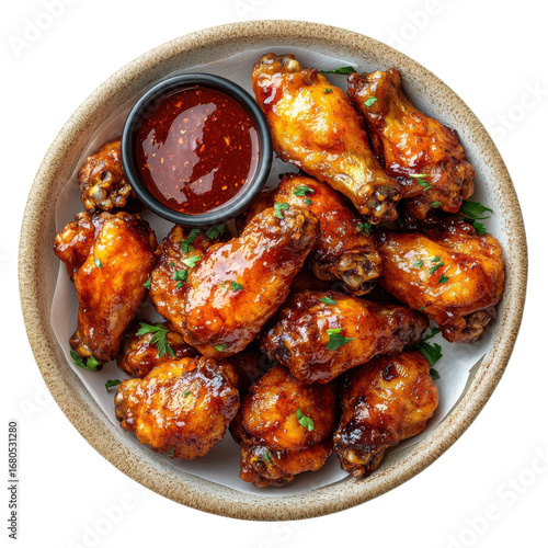 Delicious and flavorful chicken wings served with a spicy dipping sauce perfect for game day snacks or a casual meal with friends and family tonight on transparent background