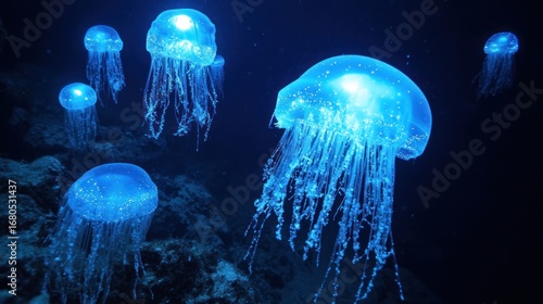 Mesmerizing bioluminescent jellyfish underwater