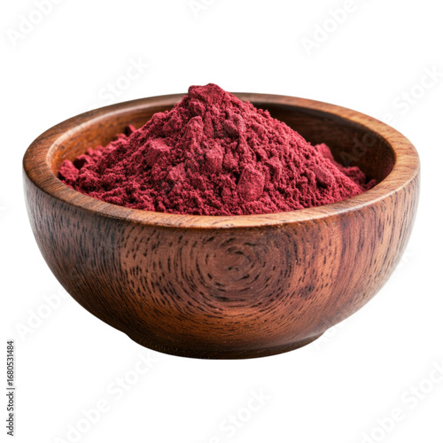 Sumac powder spice ingredient wooden bowl red aromatic seasoning culinary natural healthy vibrant closeup organic rustic kitchen cooking tangy Middle Eastern food flavor ground herb gourmet fresh