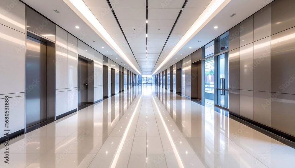 Fototapeta premium Modern office hallway with bright lighting