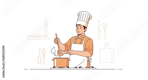 Culinary Artisan: Chef Demonstrates Cooking Techniques with Precision and Grace