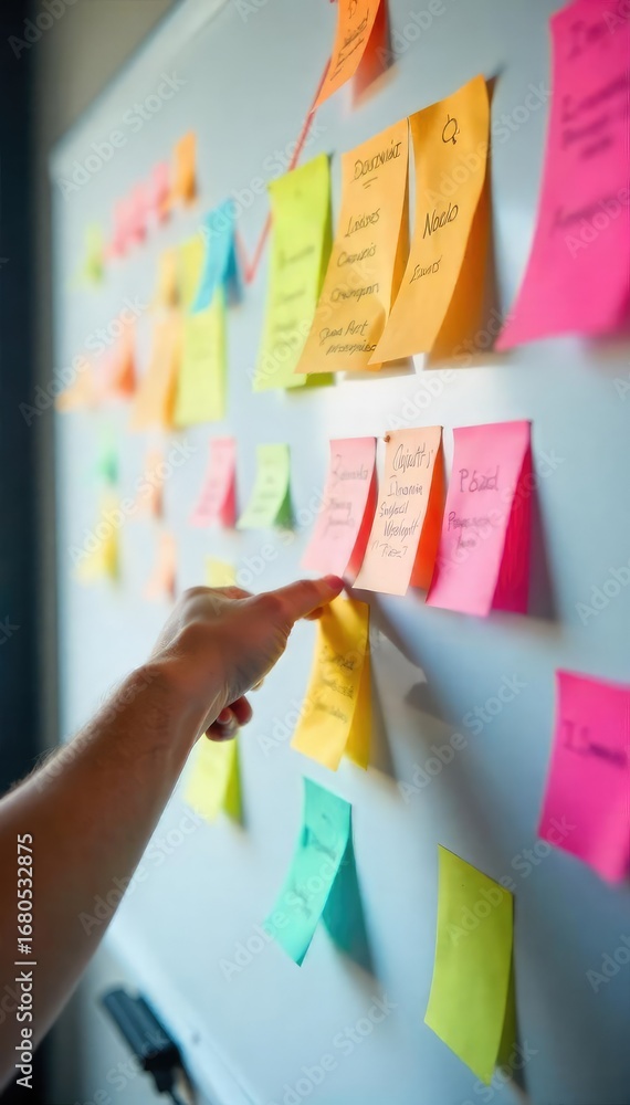 custom made wallpaper toronto digitalA brainstorming session in progress, colorful sticky notes adorn a whiteboard, representing a flurry of innovative ideas and creative solutions , modern, collaboration, concept
