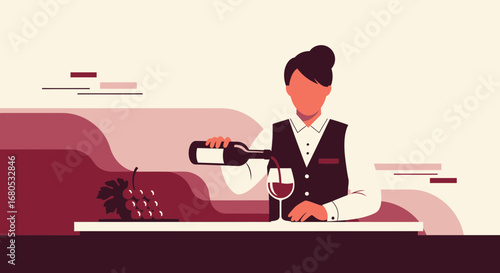 Elegant Sommelier Pouring Wine into a Glass Preparing for a Fine Dining Experience