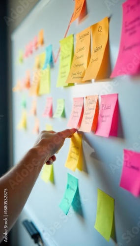 Wallpaper Mural A brainstorming session in progress, colorful sticky notes adorn a whiteboard, representing a flurry of innovative ideas and creative solutions ,  modern,  collaboration,  concept Torontodigital.ca