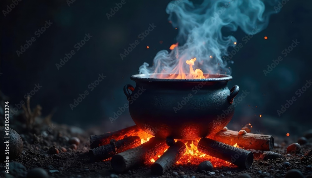 custom made wallpaper toronto digitalA bubbling cauldron over a crackling fire, steam rising amidst swirling shadows, hinting at a potent brew Perfect for Halloween, fantasy, or witchcraft themes , spooky, mysterious