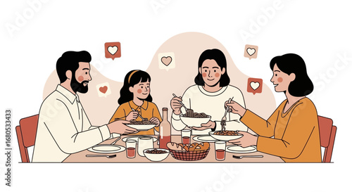 Family Gathering During Supper Enjoying Meal Together Showing Love and Community