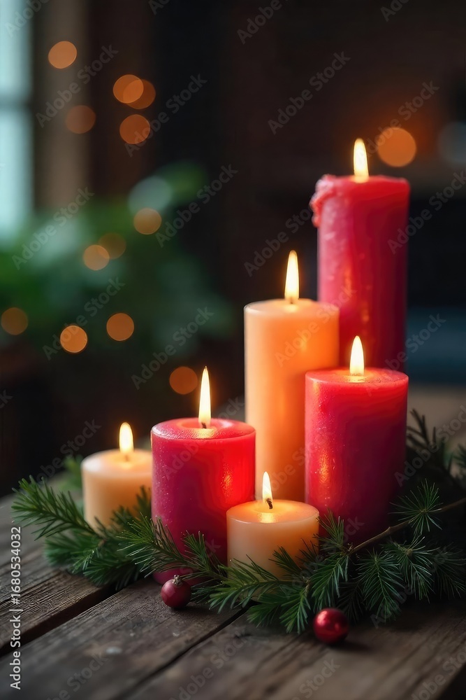 custom made wallpaper toronto digitalFlickering Christmas Candles Warm Glow on Rustic Wood, Perfect for Holiday Decor