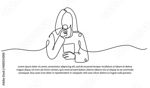 One line of male reporter. Abstract minimal continuous line.