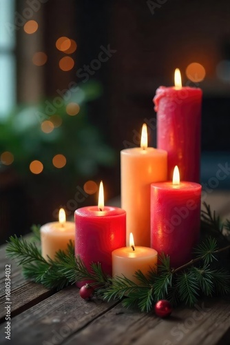 Wallpaper Mural Flickering Christmas Candles Warm Glow on Rustic Wood, Perfect for Holiday Decor Torontodigital.ca