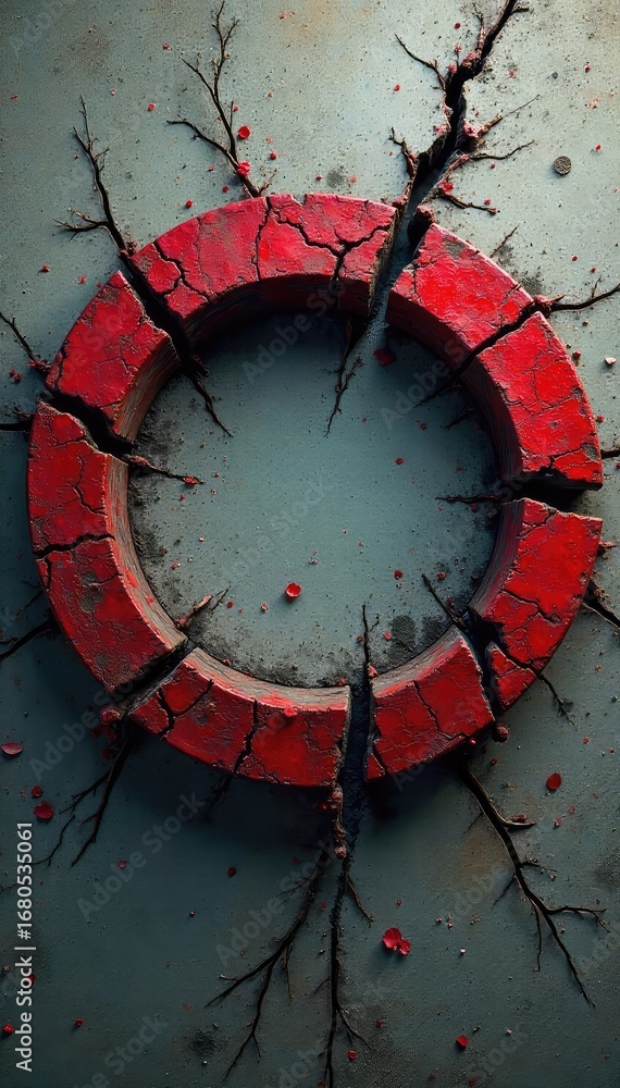 custom made wallpaper toronto digitalA cracked and broken circle, symbolizing failure, defeat, and the end of a cycle The texture shows the fragility and irreversible nature of the breakdown , hardship, crisis, damage