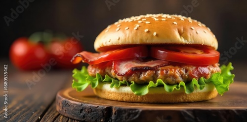 Wallpaper Mural A delicious crispy bacon sandwich on a toasted bun, with lettuce and tomato adding freshness Perfect for a quick and satisfying meal , gourmet, bread, easy Torontodigital.ca