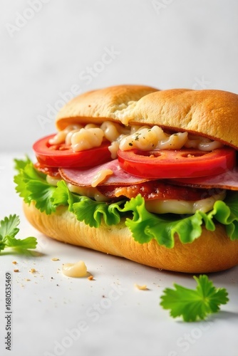 Wallpaper Mural A delicious submarine sandwich overflowing with fresh vegetables, meats, and melted cheese on a toasted sub roll Perfect for a quick and satisfying lunch or dinner , cheese, peppers Torontodigital.ca
