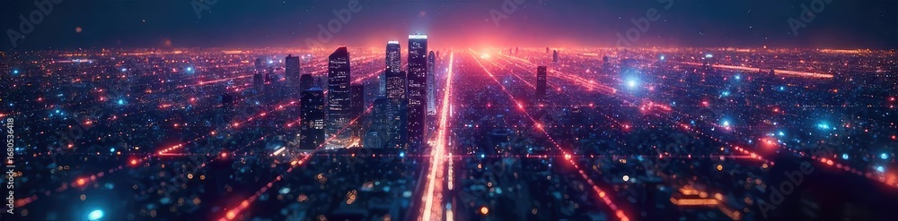 custom made wallpaper toronto digitalA futuristic cityscape at night, glowing network lines forming a complex web, representing the digital infrastructure of a global internet blueprint , infrastructure, electronic