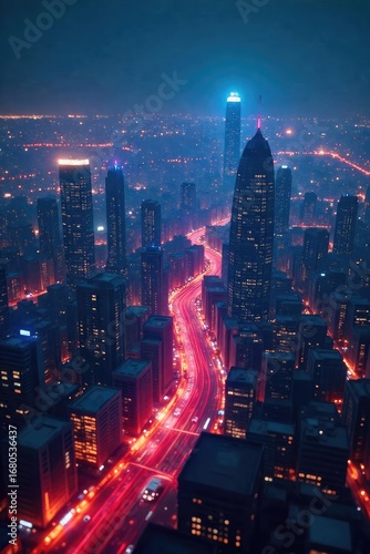 Wallpaper Mural A futuristic cityscape at night, glowing holographic lines forming a complex web, representing the interconnectedness of a digital blueprint for the internet , intricate, technology, coding Torontodigital.ca