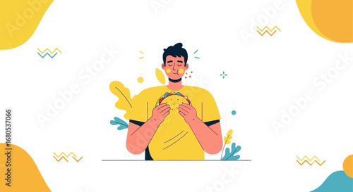 Joyful Person Eating Delicious Food Illustration Displaying Taste Satisfaction