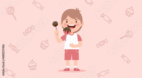 Little Boy Enjoying Sweet Treats and Sweets, Delicious Food, And Desserts Delights