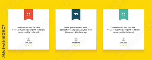 Quote frames blank templates set. Set of speech bubble quotes template. Textbox isolated on a color background. Testimonials text in brackets, citation empty quote bubbles