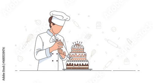 Pastry Chef Decorating a Multi-Tiered Cake With Exquisite Design and Finishing