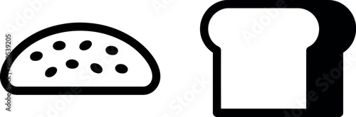 Simple icons of a hamburger bun and a slice of bread on silhouette