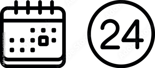 Calendar icon with number 24 inside circle symbolizing date and schedule planning silhouette