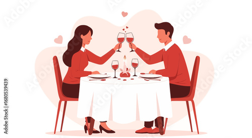 Romantic Evening: Couple Clinking Glasses During a Special Date Dinner in a Minimalist Style