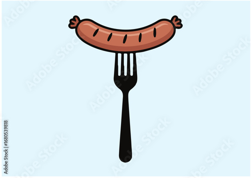 Fried sausage on fork icon, Fried sausage on fork vector