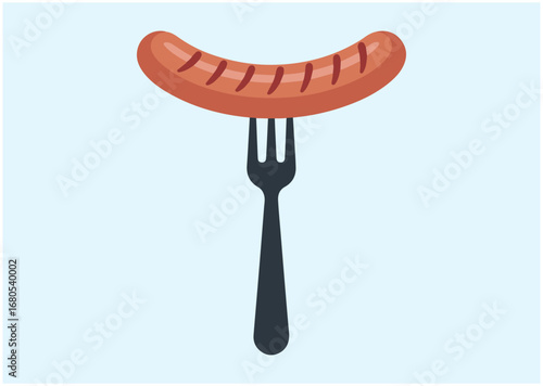 Fried sausage on fork icon, Fried sausage on fork vector
