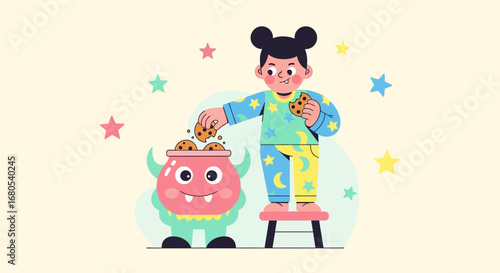 Sweet Dreams and Cookie Dreams: A Delightful Illustration of Snacking and Playtime