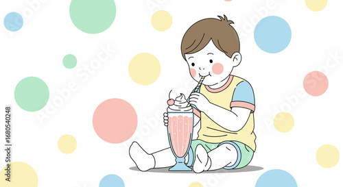 Sweet Treat Indulgence: An Adorable Child Relishes a Delicious Creamy Milkshake
