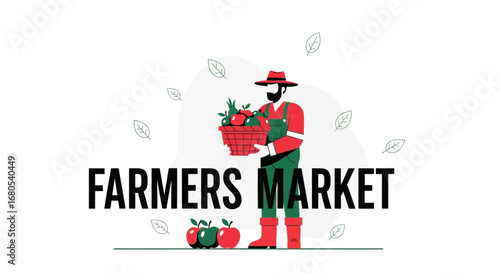 Vibrant Illustration Of A Farmer At Farmers Market Displaying Freshly Harvested Goods