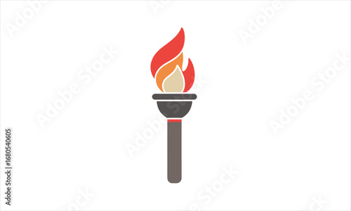 Flat design icon of a lit torch with a gray handle and a vibrant red, orange, and yellow flame.