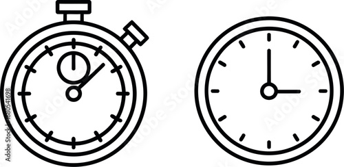 Two simple stopwatch and clock icons representing time measurement and punctuality silhouette