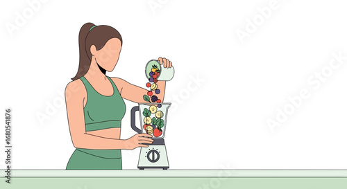 Woman Preparing A Fruit Smoothie With Fresh Ingredients In A Blender For Health