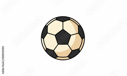 Illustrated classic soccer ball with black pentagons and off-white hexagonal panels.