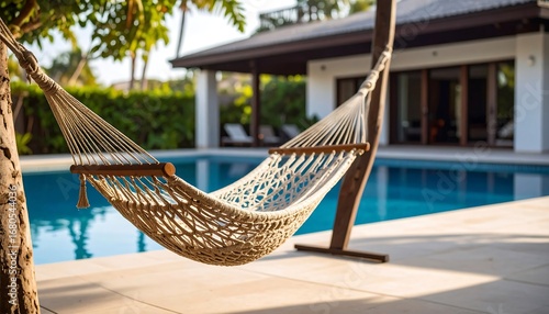 Outdoor hammock by a pool