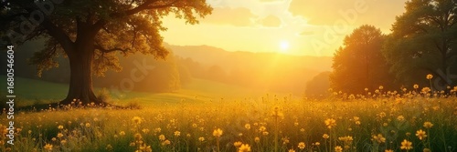 Wallpaper Mural A serene landscape bathed in golden sunlight, symbolizing peace and blessings after a religious service Perfect for concepts of faith, hope, and spiritual renewal , tranquility, religion, religious Torontodigital.ca