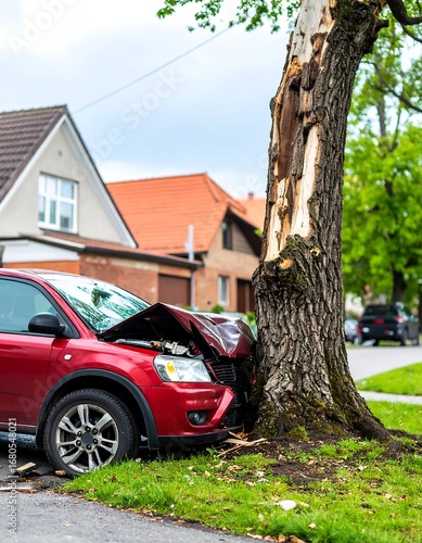 Red car crashed into tree
