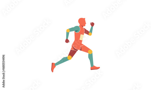 Running Athlete Silhouette with Visible Joints and Colorful Gear.