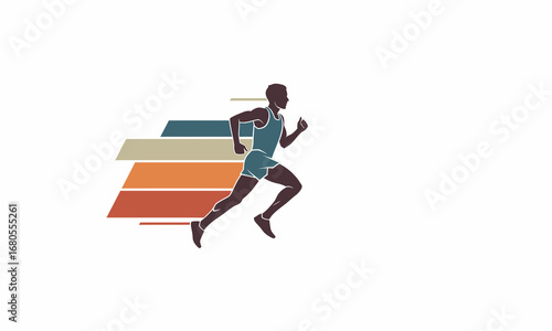 Silhouette of a Dark-Skinned Runner in Motion with Retro-Colored Stripes.