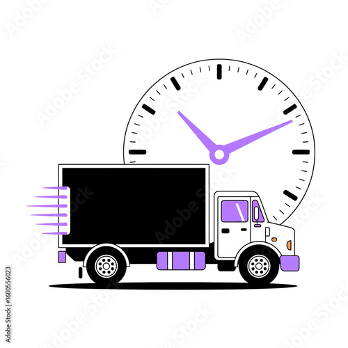 Delivery Truck with Clock Timely Shipping and Transportation Concept