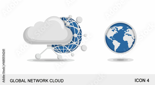 A conceptual design of cloud computing technology connecting to a global network represented by a blue globe icon set