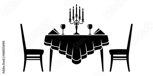 Elegant Dinner Setting for Two with Candelabra and Wine Glasses - Romantic Table Setup for Special Occasions and Fine Dining