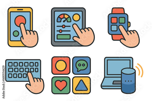 Children's Digital Interfaces. Flat vector mini-illustrations digital control interfaces in colors children's illustrations: